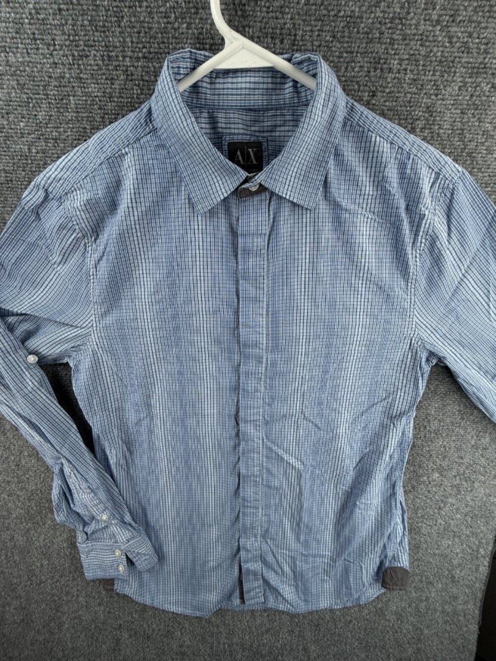 Armani Exchange Hidden Buttons Button Up Shirt Long Sleeve Blue Medium Slim Fit